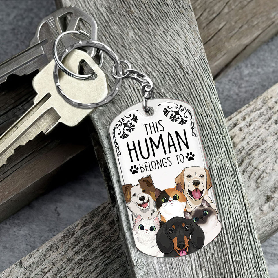 This Human Belongs To - Dog gift for cat lover - Personalized Stainless Steel Keychain