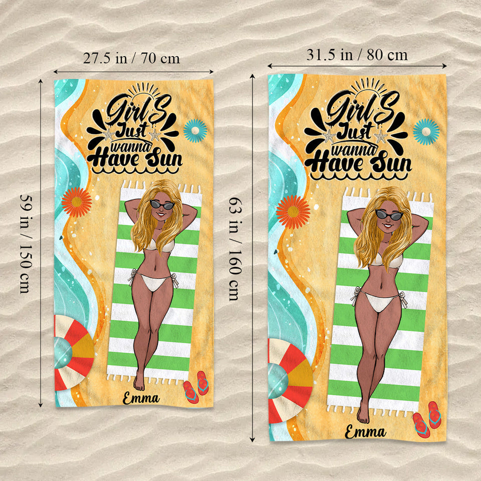 Girls Just Wanna Have Sun - Personalized Sea Lover Beach Towel
