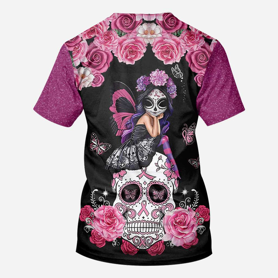 Sugar Skull Pink Ribbon - Breast Cancer Awareness All Over T-shirt and Hoodie 0822