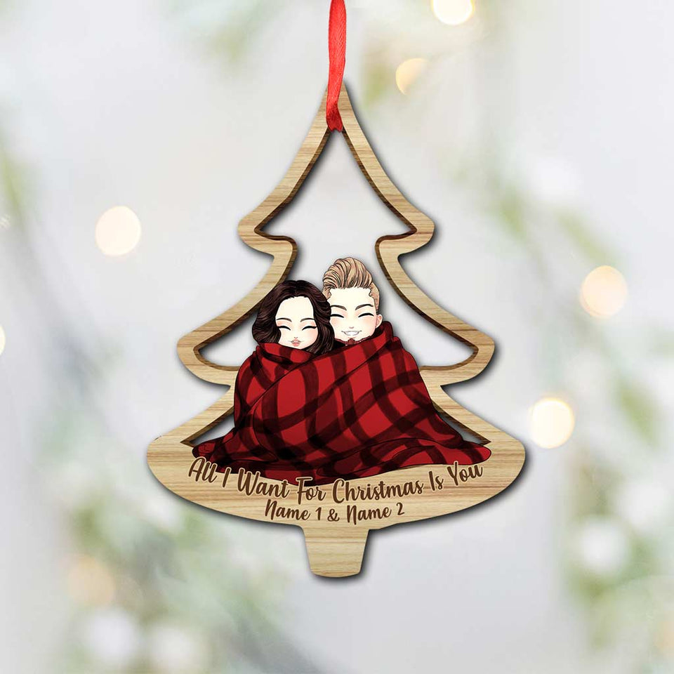Lovely Cozy Couple Christmas Tree - Personalized Christmas Couple Ornament