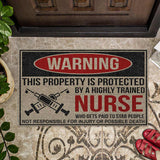 Warning - Nurse Coir Pattern Print Doormat
