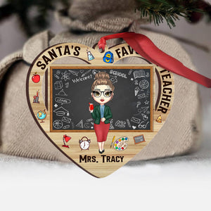 Santa's Favorite Teacher - Personalized Christmas Teacher Ornament (Printed On Both Sides)