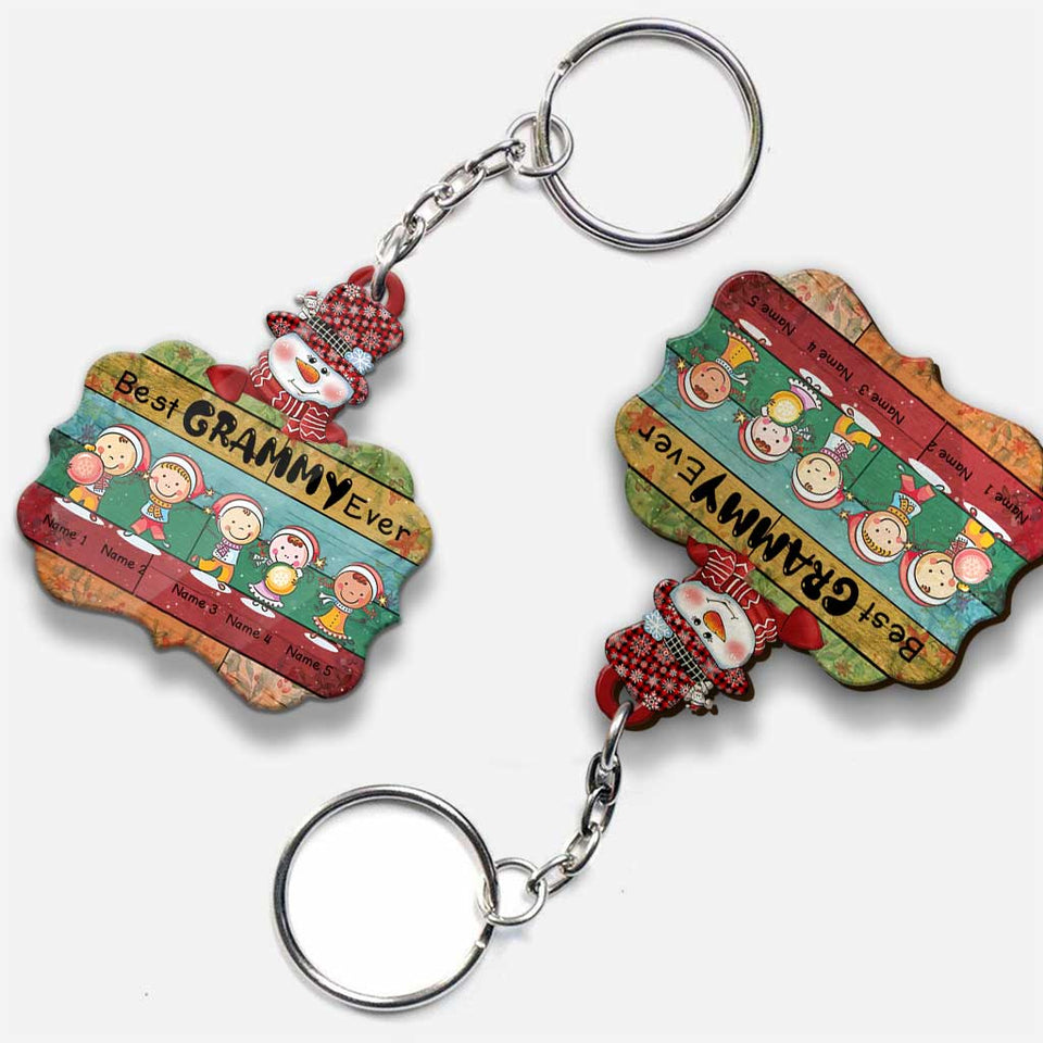 Best Mimi Claus - Personalized Christmas Grandma Keychain (Printed On Both Sides)