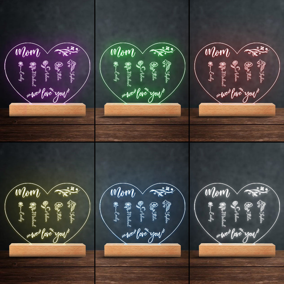 Mom’s Garden - Gift for grandma, mom, aunt, grandpa - Personalized Shaped Plaque Light Base