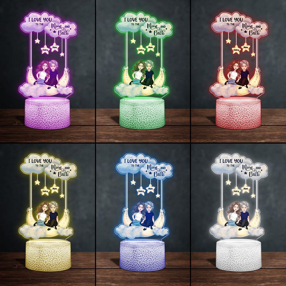 To The Moon And Back - Personalized Mother's Day Mother Shaped Plaque Light Base