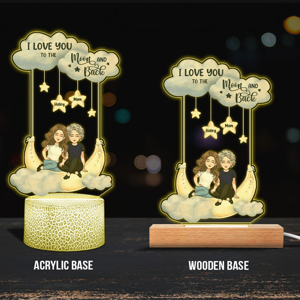 To The Moon And Back - Personalized Mother's Day Mother Shaped Plaque Light Base