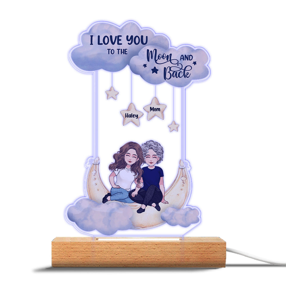 To The Moon And Back - Personalized Mother's Day Mother Shaped Plaque Light Base