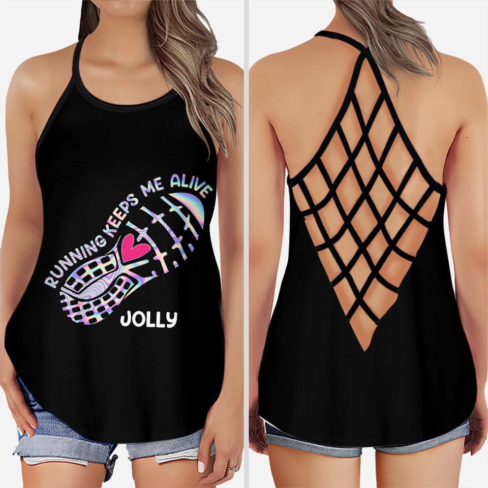 Running Keeps Me Alive - Personalized Running Cross Tank Top and Leggings