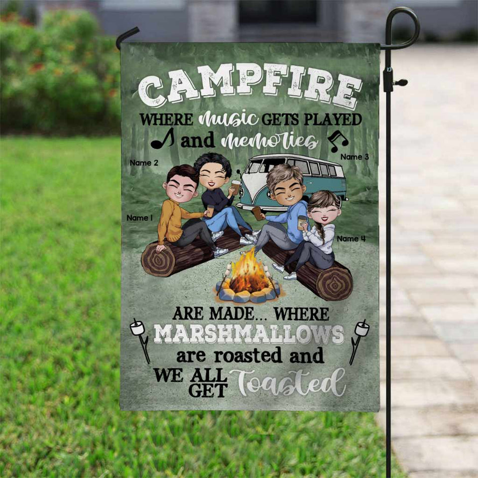 Campfire Where Music Gets Played Memories Are Made - Personalized Camping Garden Flag
