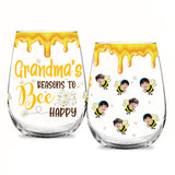 Bee Happy - Gift for grandma, mom - Personalized All Over Wine Glass