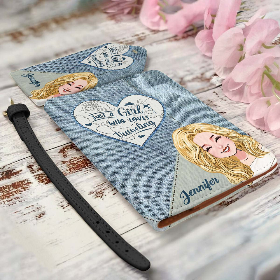 Just A Girl Who Loves Traveling - Personalized Travelling Leather Luggage Tag & Passport Holder