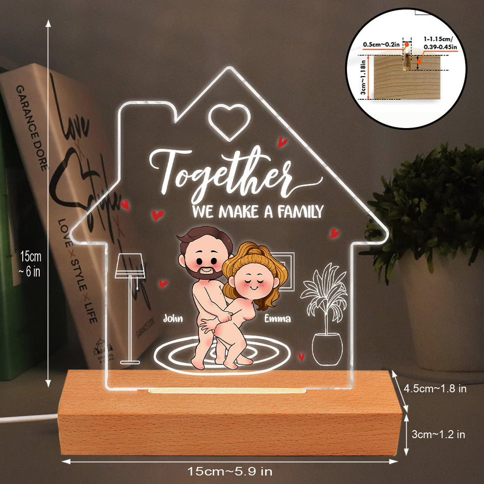 Together We Make A Family - Personalized Couple Shaped Plaque Light Base