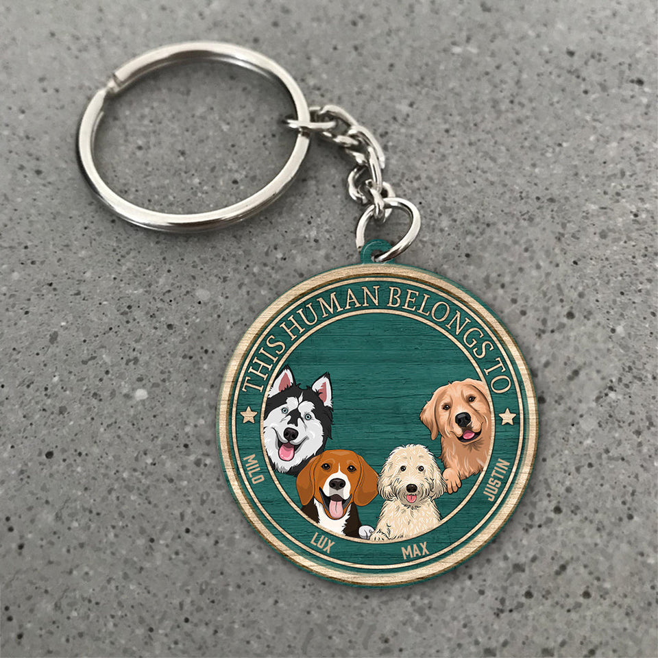 This Human Belongs To - Personalized Dog Keychain (Printed On Both Sides)