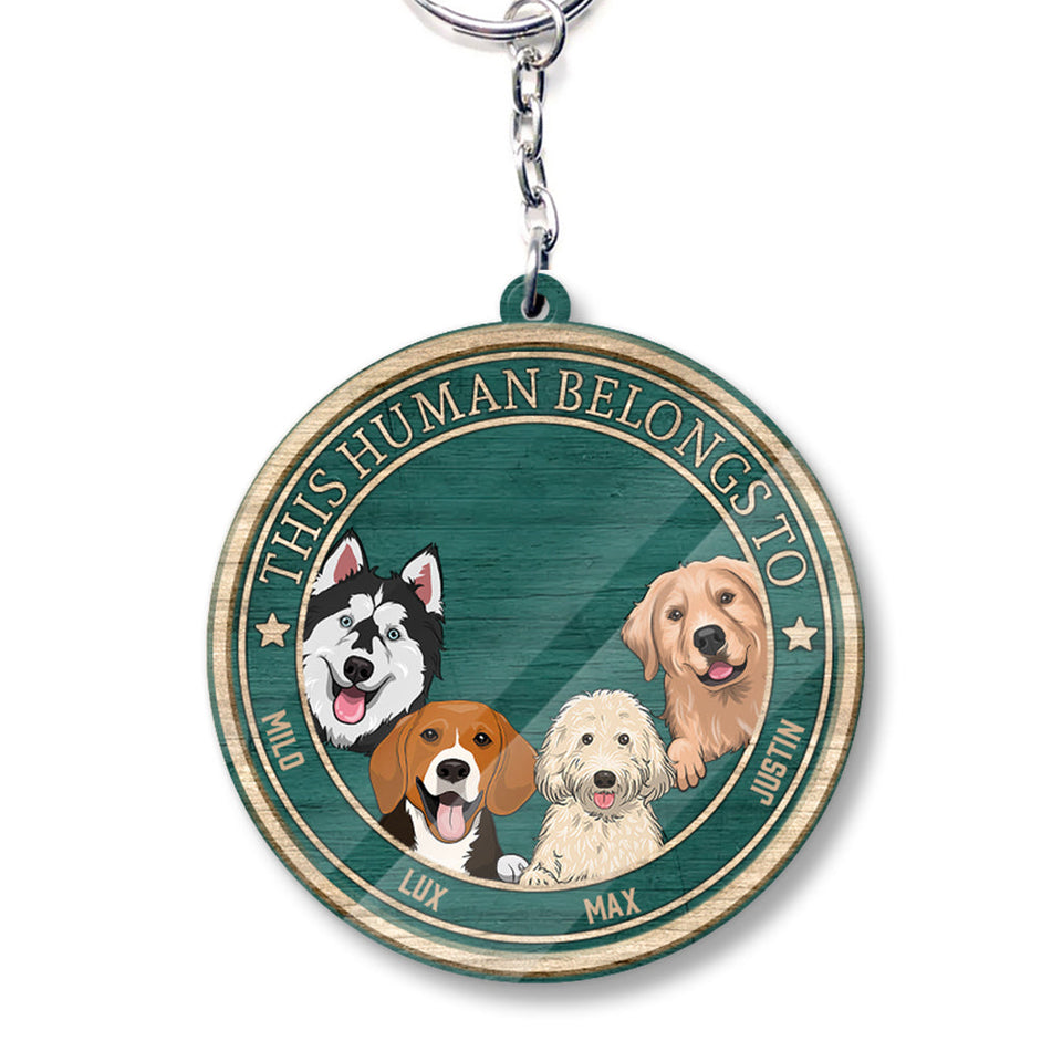 This Human Belongs To - Personalized Dog Keychain (Printed On Both Sides)