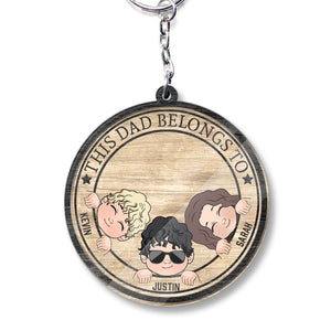 This Dad Belongs To - Personalized Father's Day Father Keychain (Printed On Both Sides)