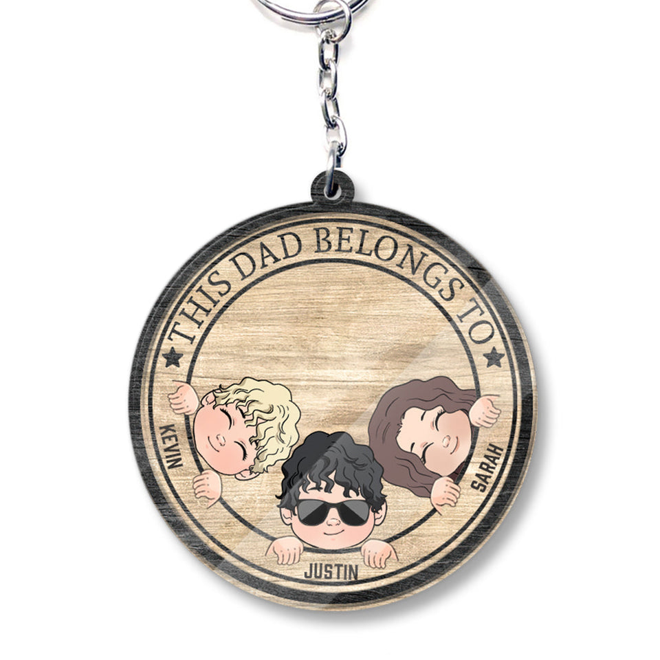 This Dad Belongs To - Personalized Father's Day Father Keychain (Printed On Both Sides)