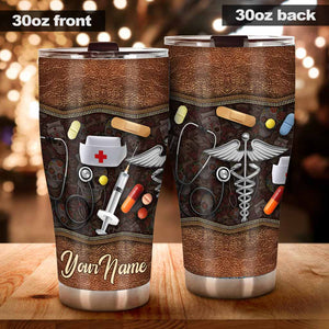 Nurse Life Personalized Leather Pattern Printed Tumbler