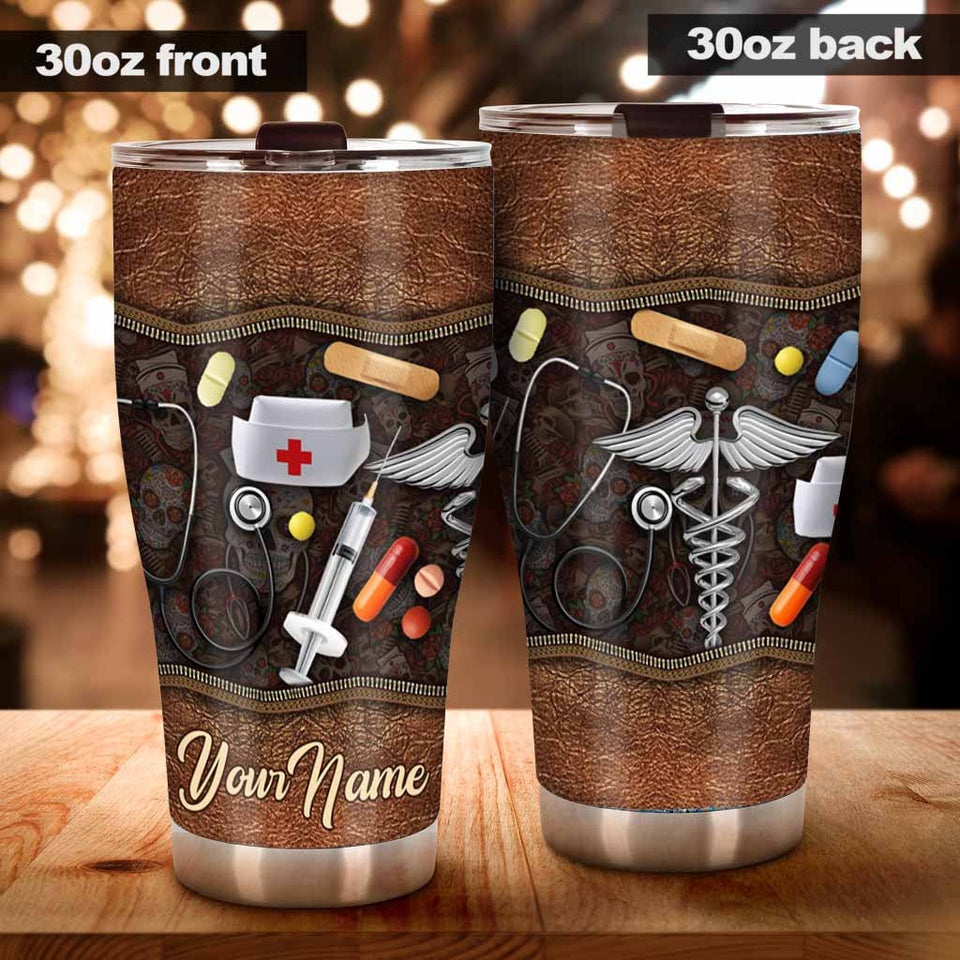 Nurse Life Personalized Leather Pattern Printed Tumbler