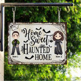 Home Sweet Haunted Home - Personalized Halloween Couple Rectangle Metal Sign