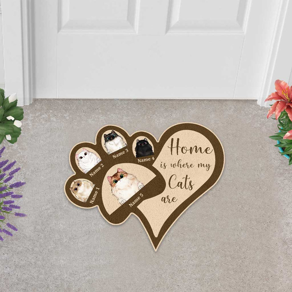 Home Is Where My Cats Are - Personalized Shaped Doormat