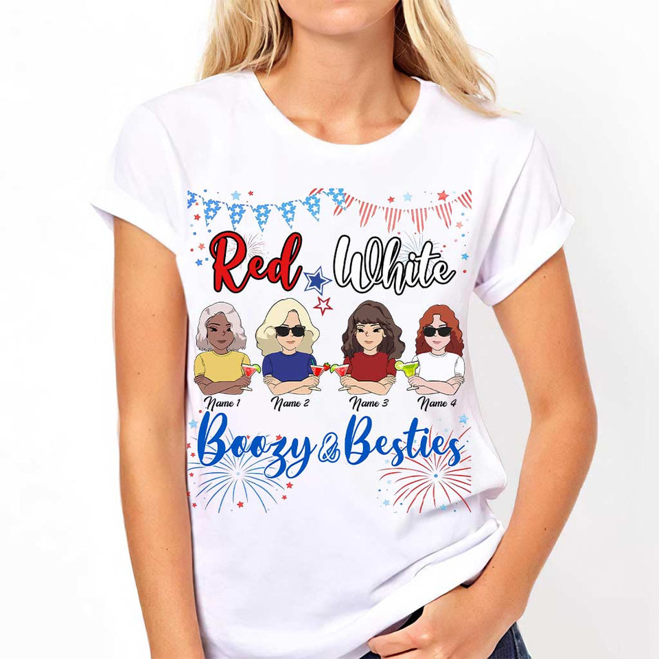 Red White Boozy And Besties - Personalized Independence Day T-shirt and Hoodie