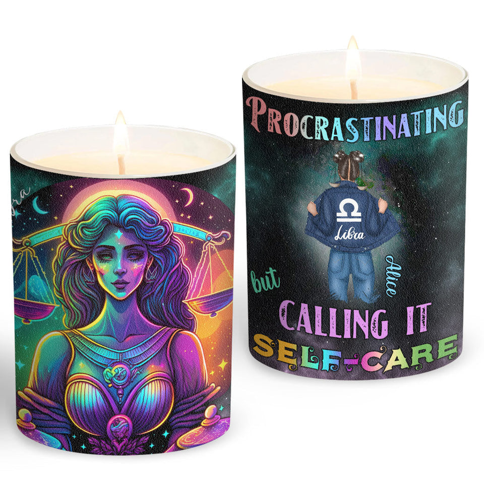 Rainbow Star Sign Galaxy - Personalized Horoscope Candle With Wooden Lid