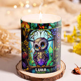 Colorful Owl - Personalized Owl Candle With Wooden Lid