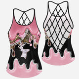 Black Pink Country Girl - Hunting Cross Tank Top and Women Shorts