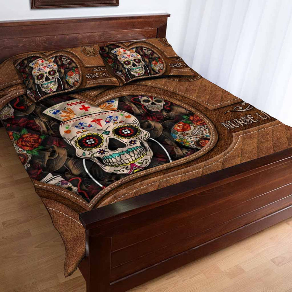 Nurse Life - Nurse Leather Pattern Print Quilt Bed Set