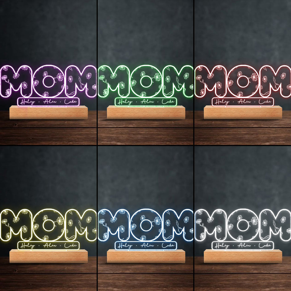 Mom’s Birth Flowers - Personalized Mother's Day Mother Shaped Plaque Light Base