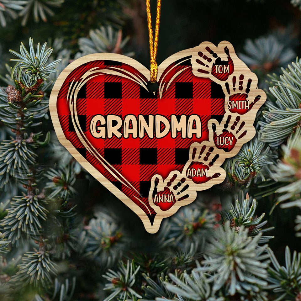 Grandma Mom Heart Hand Print - Personalized Christmas Grandma Ornament (Printed On Both Sides)