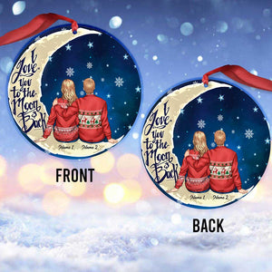 I Love You To The Moon And Back - Personalized Christmas Couple Ornament (Printed On Both Sides)