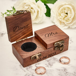 Custom Engraved Text - Personalized Name Wooden Double Ring Boxes