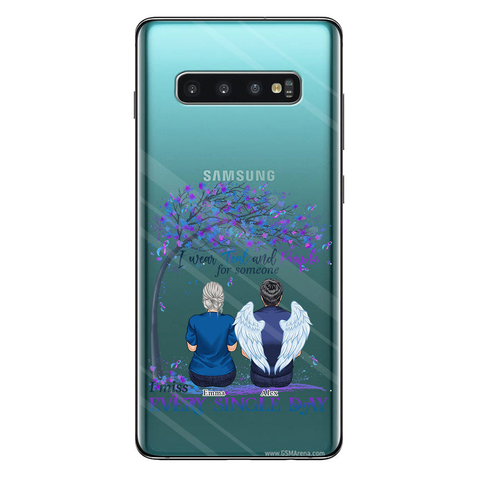 I Wear Teal And Purple - Personalized Suicide Prevention Clear Phone Case