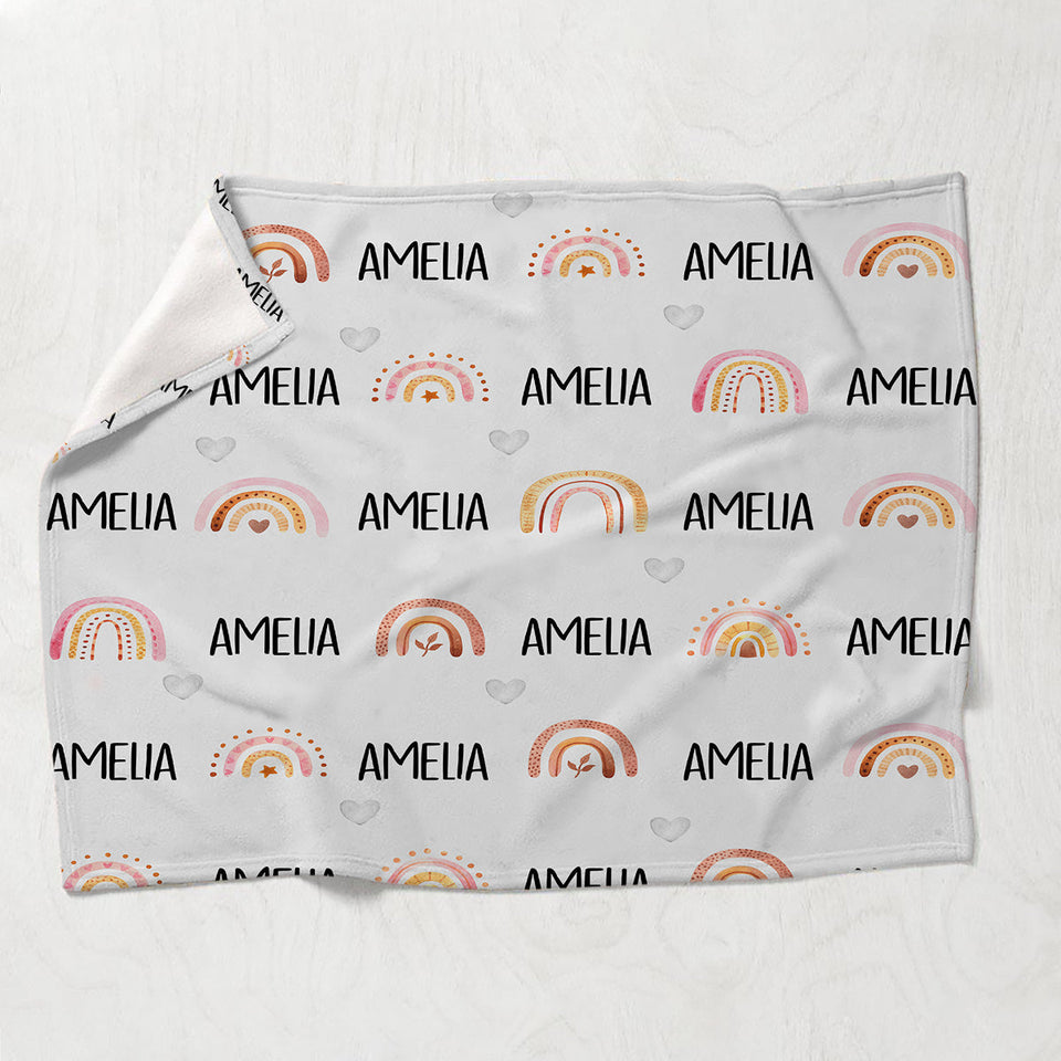 Custom Name Retro Rainbow - Personalized granddaughter Blanket