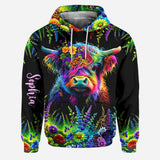 Beautiful Neon Highland Cow - Personalized Highland Cow Hoodie and Leggings