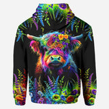 Beautiful Neon Highland Cow - Personalized Highland Cow Hoodie and Leggings