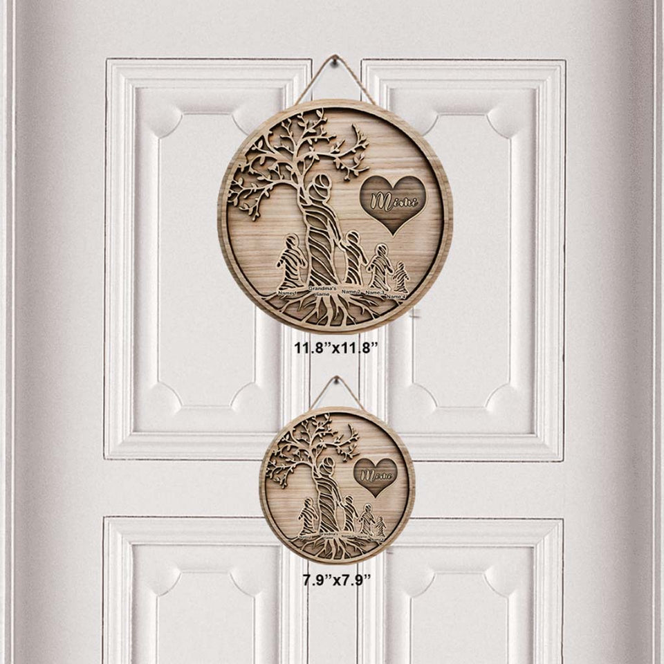 You Are The World - Personalized Mother's Day Grandma Round Wood Sign With 3D Pattern Print