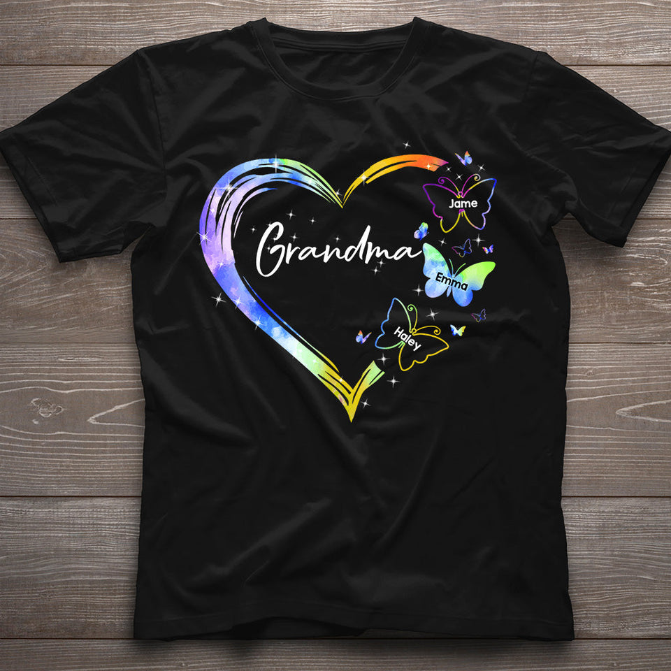 Heart Floral Butterflies - Personalized Mother's Day Grandma T-shirt and Hoodie