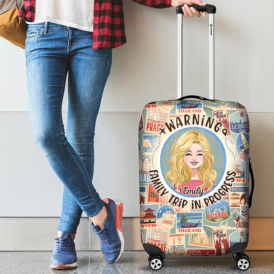 Warning Family Trip - Personalized Travelling Luggage Cover