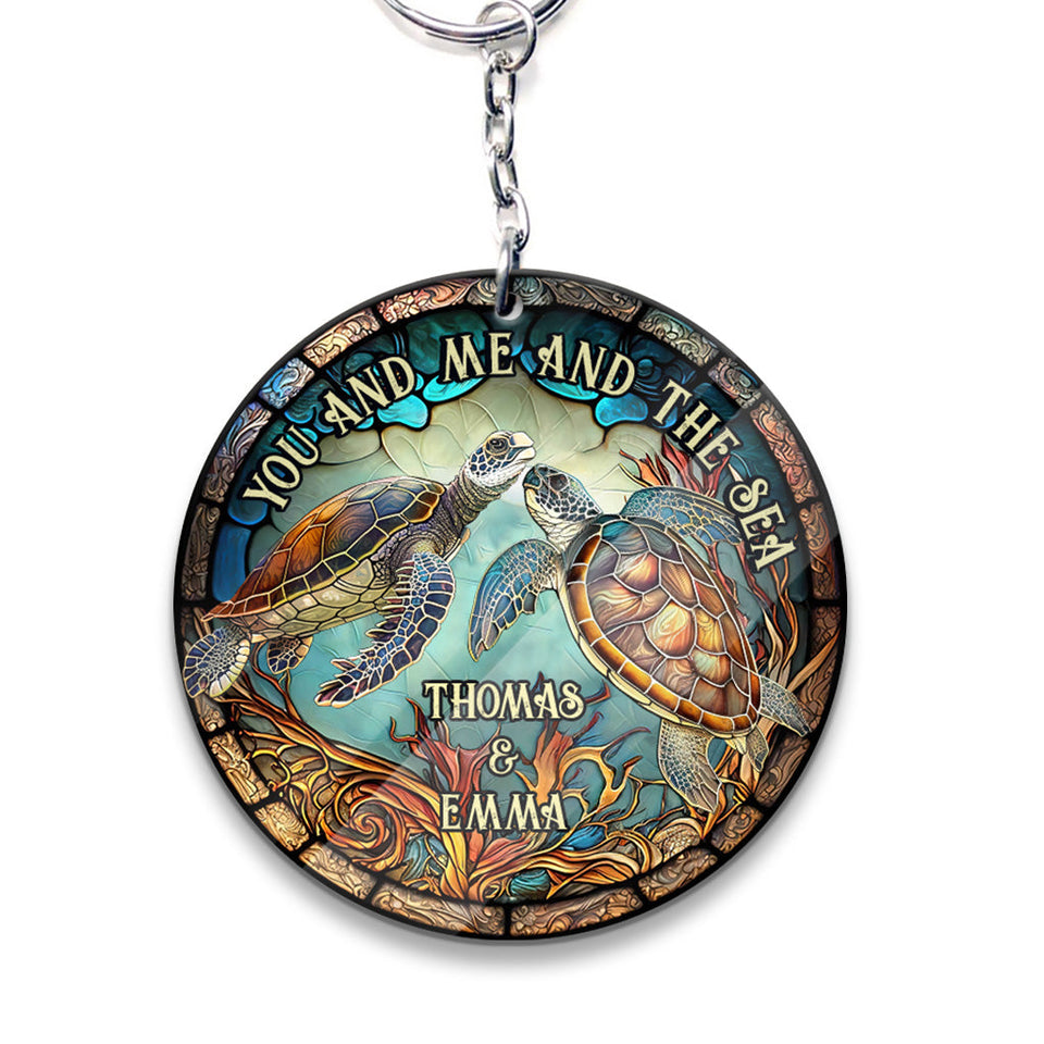 Colorful Turtle Couple - Personalized Turtle Keychain