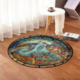 Colorful Turtle Couple - Personalized Turtle Round Rug