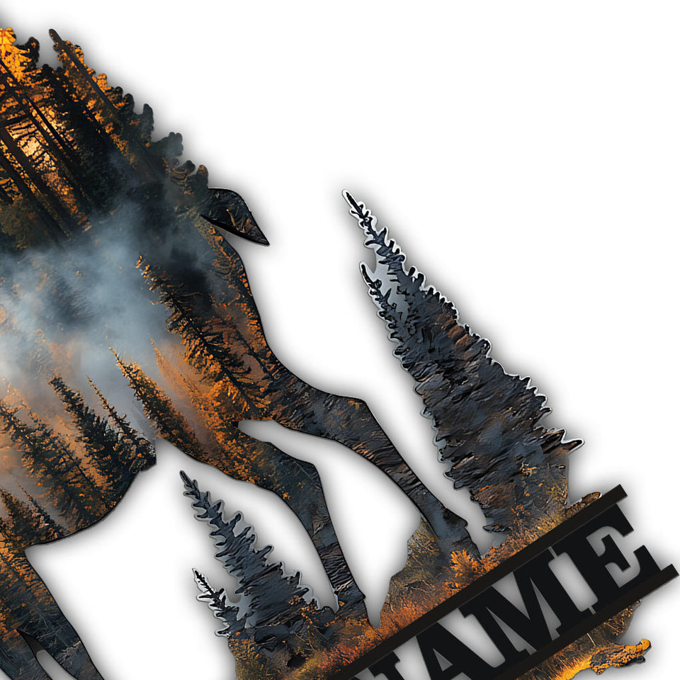 Custom Name Hunting Deer Sunset - Personalized Hunting Cut Metal Sign