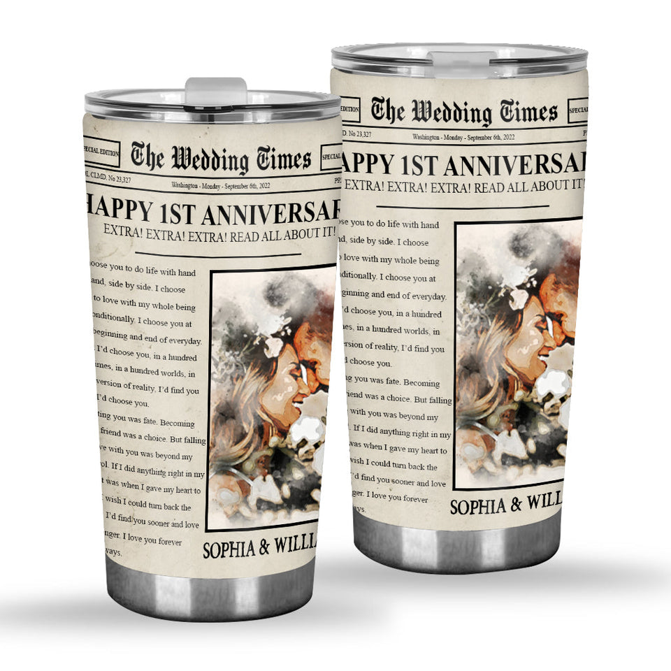 Happy Anniversary The Wedding Times Newspaper - Personalized Husband And Wife Tumbler