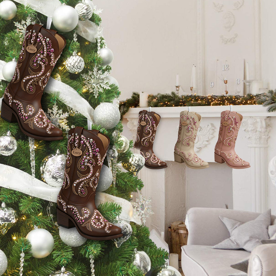 Howdy Chrismas - Personalized Cowgirl Shaped Christmas Stocking