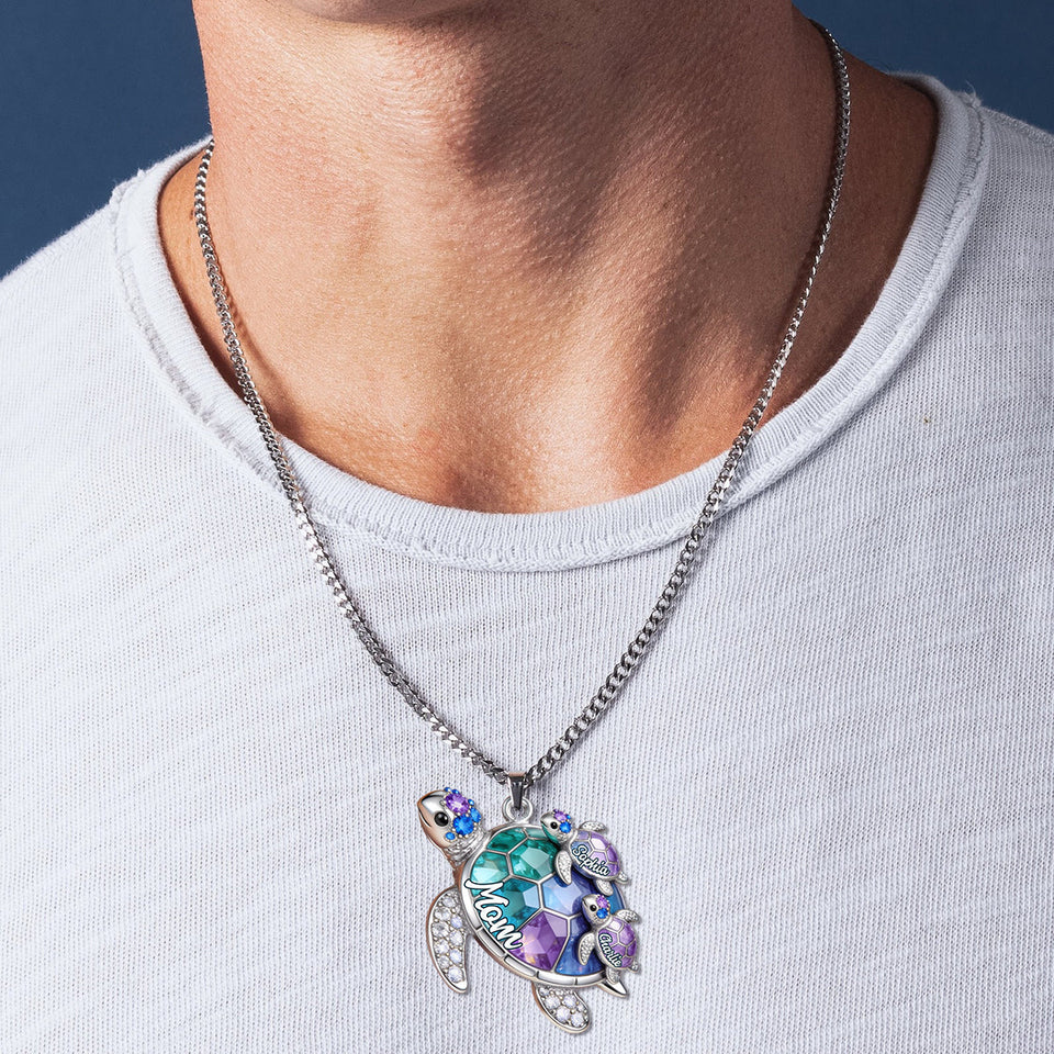 Nana Turtle Gift For Mom Grandma - Personalized Grandma Shaped Metal Pendant Necklace