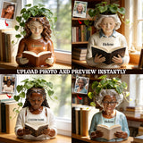 Reading Lady Plant Pot - Personalized Book Acrylic Pot