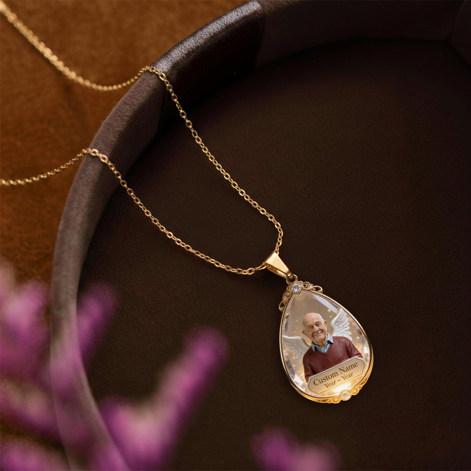 Sympathy Tear-Drop Gift - Personalized Memorial Shaped Metal Pendant Necklace