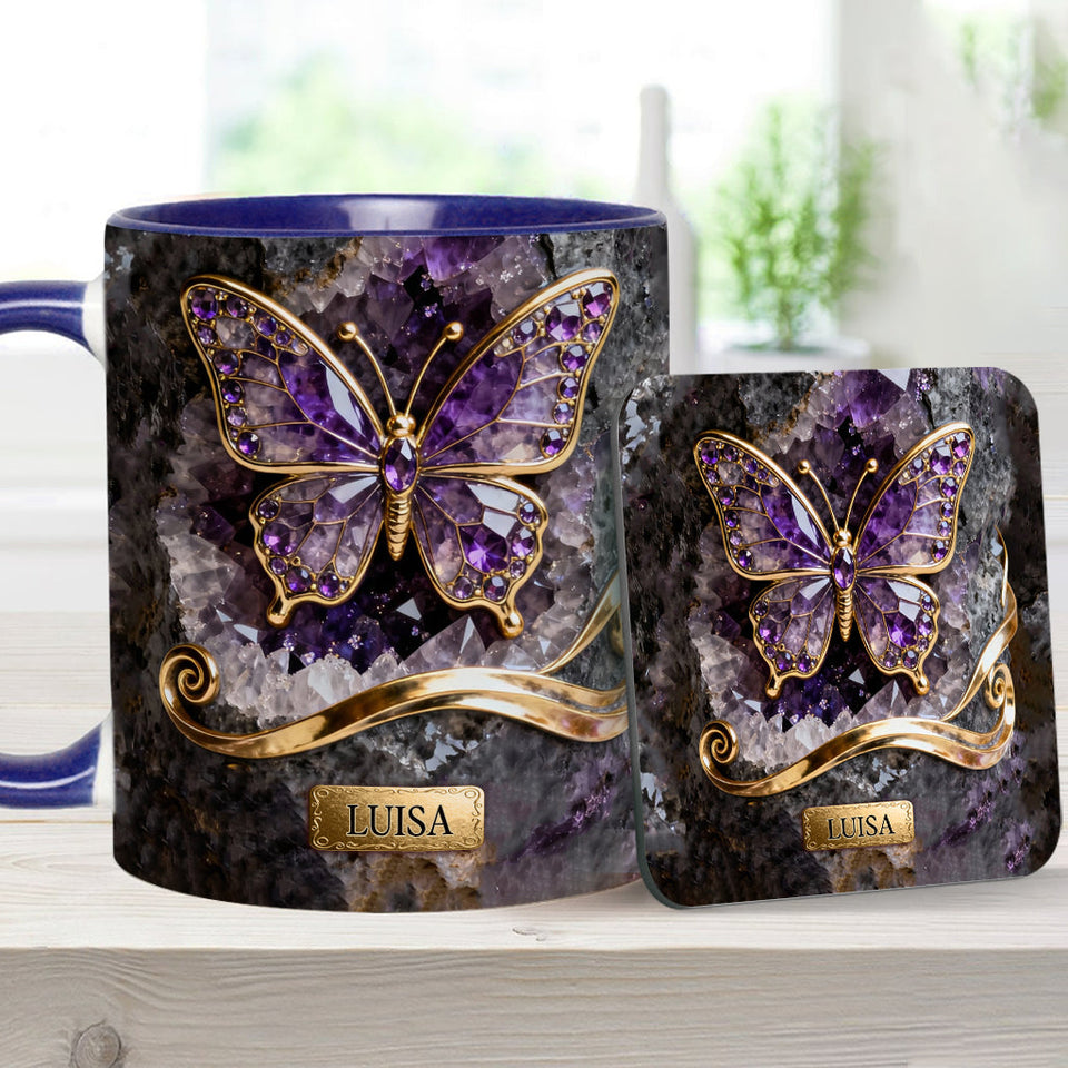 Glowing Butterfly - Personalized Butterfly Accent Mug & Coaster