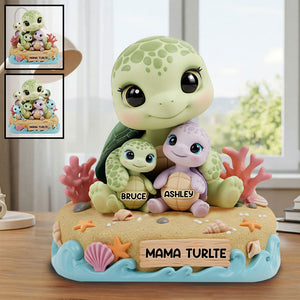 Mama Turtle - Personalized Mother Custom Shaped Acrylic Plaque